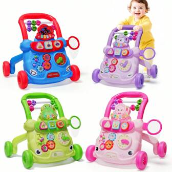 一个盒子，婴儿学步车玩具，婴儿推车，防翻滚步行婴儿车，18 个月以上男婴女婴学步车，带音乐教育游戏学习面板，坐立式学步车，适合礼物和家庭玩具，2 节 1.7v AAA 电池（不含）