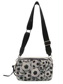 1 pieza Bolso de cámara de piel de PU bicolor con estampado de fútbol, bolso cuadrado pequeño tipo vintage para hombro/cruzado, adecuado para niñas, mujeres, estudiantes universitarios, ideal para viajar, compras, ir al trabajo