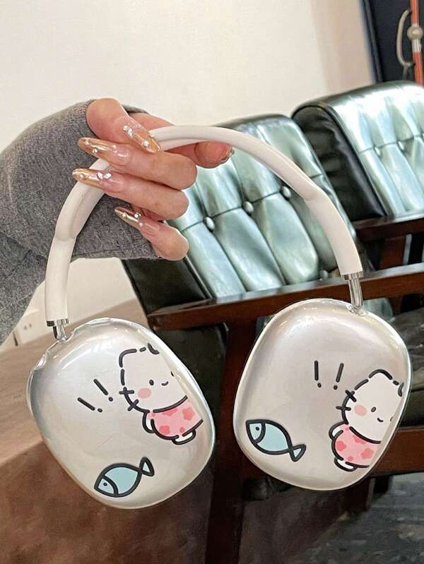 1 Pair Cute Cartoon Fish & Cat Ear Design Protective Cover Case Compatible With Apple Max Headphones, Anti-Dust, Drop-Proof, Waterproof, Scratch-Resistant