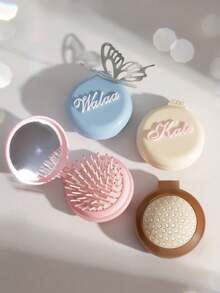 1 chiếc gương mini gấp gọn tích hợp, lược massage da đầu, bàn chải tóc đệm khí in tên cá nhân, quà tặng nhỏ, phụ kiện làm đẹp du lịch và hàng ngày, phong cách nữ tính, thời trang Giáng sinh. - Nhiều màu - Xem 2