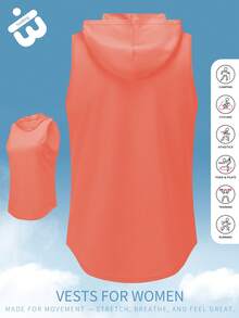 1 件女式连帽运动背心，无袖设计，采用轻质透气网眼面料制成，后下摆光滑弧形，适合周末海滩旅行、假日旅行、健身房锻炼、跑步、瑜伽、徒步旅行和多功能日常穿着 - 珊瑚粉 - 查看 6