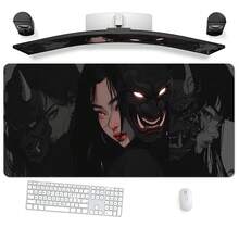 1件创意大号游戏电竞电脑超大加长加厚恶魔与动漫少女鼠标垫桌面垫桌垫防滑鼠标垫可水洗橡胶材质鼠标垫带精准锁边礼物