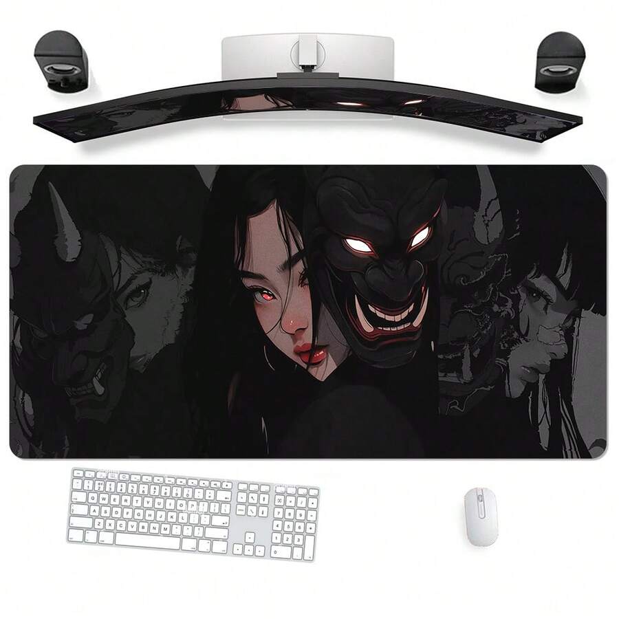 1件创意大号游戏电竞电脑超大加长加厚恶魔与动漫少女鼠标垫桌面垫桌垫防滑鼠标垫可水洗橡胶材质鼠标垫带精准锁边礼物