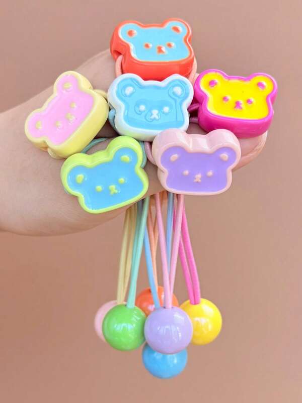 6pcs/1pc Candy Color Mini Bear & Cream Scrunchie Cute Double-End Elastic Hair Ties, Damage-Free Colorful Pom Pom Hair Tie, High Elasticity For Ponytail, Suitable For Daily Use, Hair Bobble, Hair Tie ,Hair Accessories, Ponytail Holders, Hair Elastics, Hair Rubber Bands