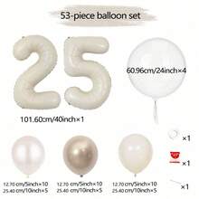 53/16件套数字气球拱门套装,包含红色和象牙色数字气球、泡泡气球、心形贴纸、白色、珍珠白和香槟金乳胶气球,适用于婚礼、生日、新娘送礼会、派对、周年纪念日、可重复使用的气球花环、个性化气球、节日装饰、优雅派对装饰、圣诞派对装饰 - 彩色 - 查看 10