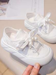 Zapatos de lona 2025 nuevos Zapatillas de baile blancas con suela sólida, zapatos tipo crackers casuales de otoño, zapatos versátiles de moda bordados para niños mayores