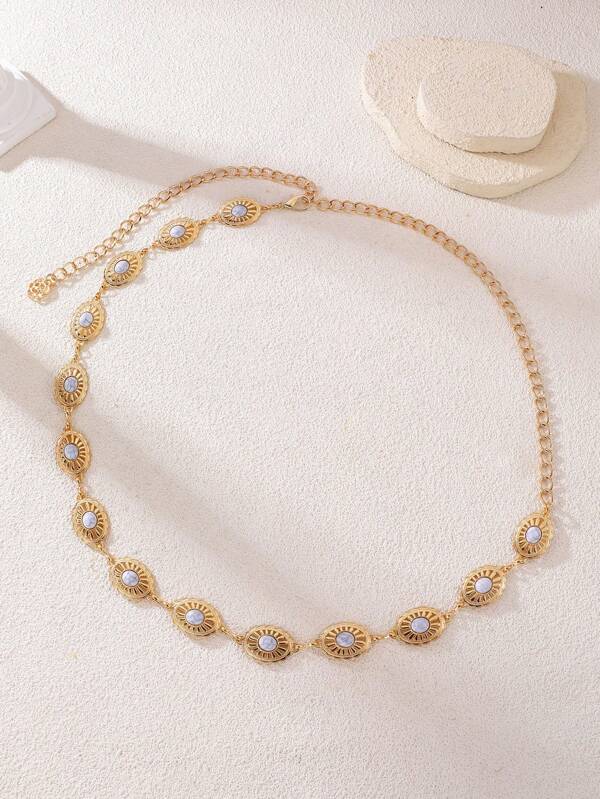 1pc Teenage Girls/ Women Pearl Oval Waist Chain Belt, For Summer Vacation Everyday Decoration
