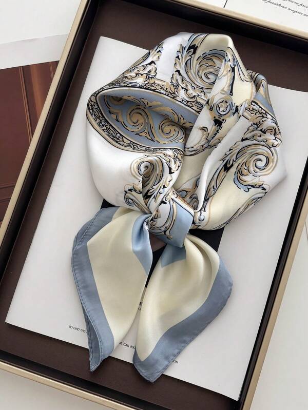 1 pieza Pañuelo cuadrado pequeño de mujer de 70cm, de seda artificial, con estampado floral de primavera y verano, ideal para protección del cuello, uso profesional y diario