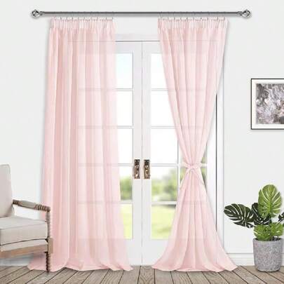 DWCN 2pcs DWCN Voile Vorhänge mit Kräuselband Leinenoptik 2 Stücke Halbtransparent Vorhänge für Wohnzimmer,Durchsichtige Gardinen