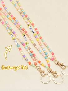 1pc Personalized Name/Text/Boho Style/Mixed Color/Matte Acrylic Bead/Wooden Bead/Lanyard Keychain, Word "TEACH MISS", Teacher's Daily Life Gift/Badge Holder Keychain/Phone Strap/Back To School Gift, Rainbow Teacher Lanyard/Anti-Lost/Customized Name Or ID Card Lanyard/Beaded Lanyard/Name Lanyard, Cute Teacher Gift