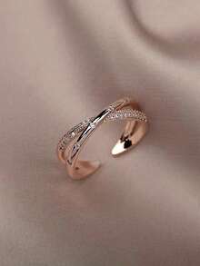 优雅十字玫瑰金开口戒指，时尚个性，轻奢，可调节开口，适合日常佩戴，送礼 - 玫瑰金 - 查看 7