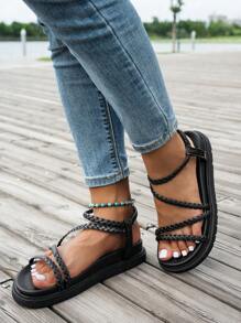 Sandalias de plataforma y cuña gruesa para mujer, chanclas de playa negras de verano, diapositivas con tiras trenzadas multifuncionales, suela gruesa con cierre deslizante