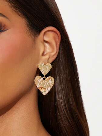 1 Coppia Di Orecchini Alla Moda E Delicati A Forma Di Cuore Con Motivo Floreale Ondulato