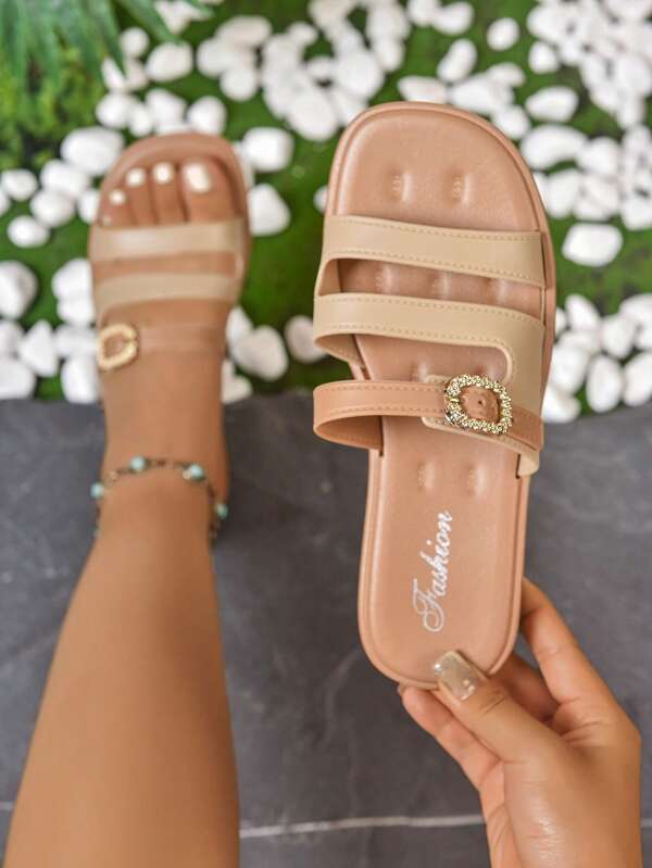 1 Pair Colorblock Bohemian PU Leather Strap Flat Sandals, Beach Holiday Outdoor Summer Casual Comfortable Thong Slippers