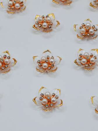 10/30pcs 25mm Gold Rimmed Rhinestone 5-Petal Flower DIY Decorations, Suitable For Jewelry, Shoes, Clothing, Bags, Gifts