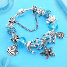 Stil clasic oceanic albastru cristal stea de mare coajă pandantiv brățară cu mărgele argint broască țestoasă delfin farmecul DIY bijuterii cadou casual