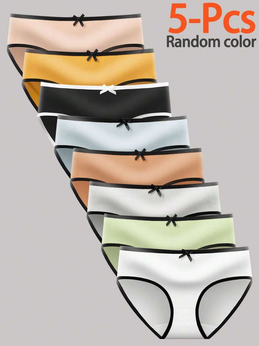 Calcinha de biquíni elástica sem costura, cores doces, para meninas adolescentes, 5 unidades/pacote, cor aleatória