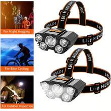 ¡Experiencia súper brillante! Faro recargable 1/2, equipado con 5 cuentas LED, carga USB, 8 modos, ¡que brinda la mejor iluminación para correr, caminar y trabajar al aire libre! - Paquete de 2 - Ver 9