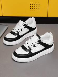 Boys And Girls Casual College Style All-Season Non-Slip Breathable Comfortable Lightweight Versatile Refreshing Low-Top Student Children's Shoes Sports Running Shoes - Đen và trắng - Xem 1