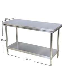 Stainless Steel Kitchen Table - Dimensions 150x60x80cm, Sturdy Structure - MultiWarna - View 8