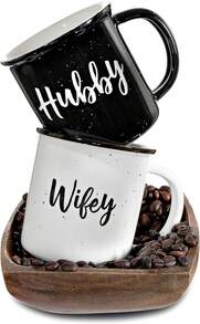 Wifey Hubby Mugs Set Of 2 Coffee Mug 11 Ounce, Husband Wife Gift, His Hers Coffee Cup - Dark Grey - View 1