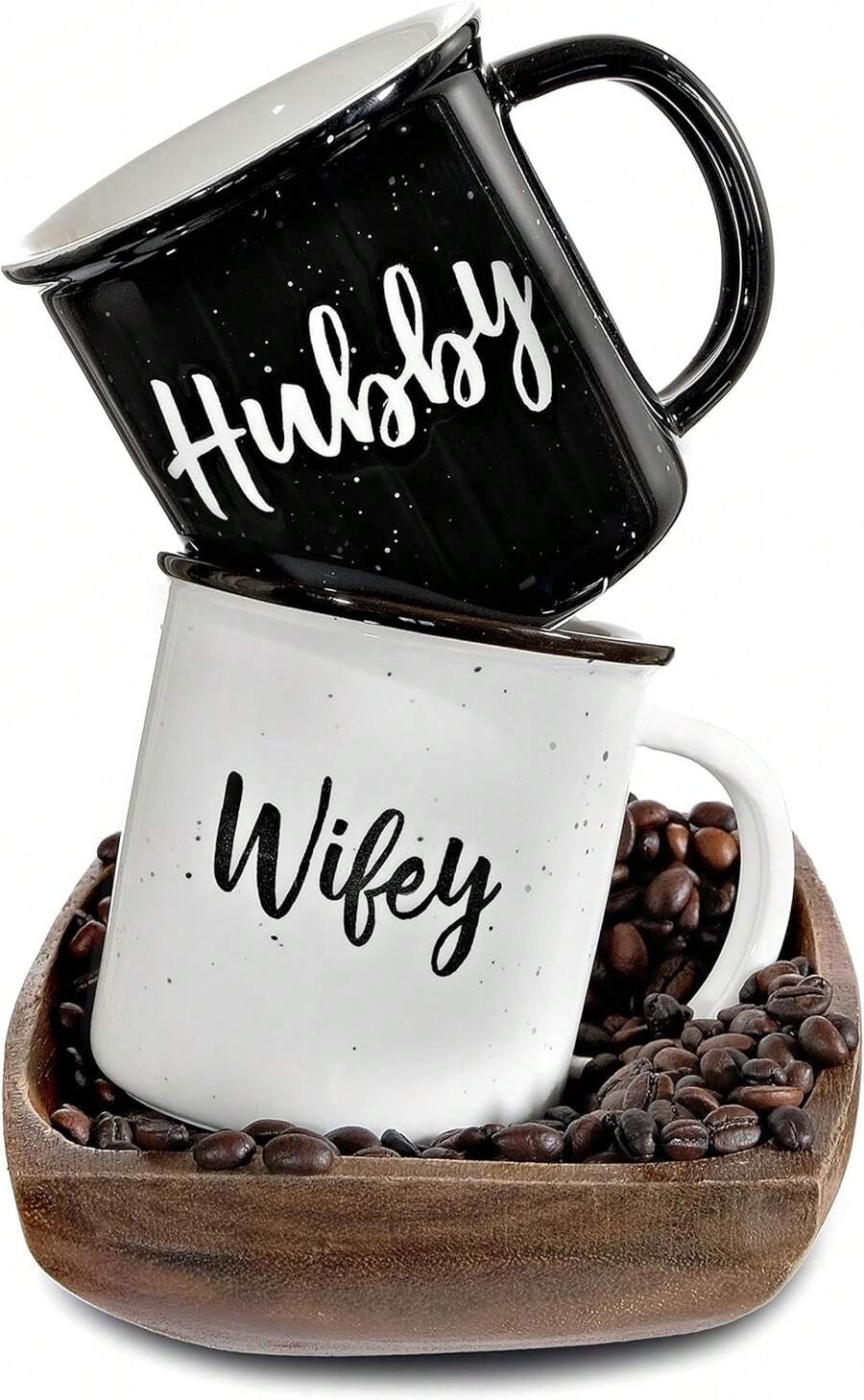 Wifey Hubby Mugs Set Of 2 Coffee Mug 11 Ounce, Husband Wife Gift, His Hers Coffee Cup - Dark Grey - View 1