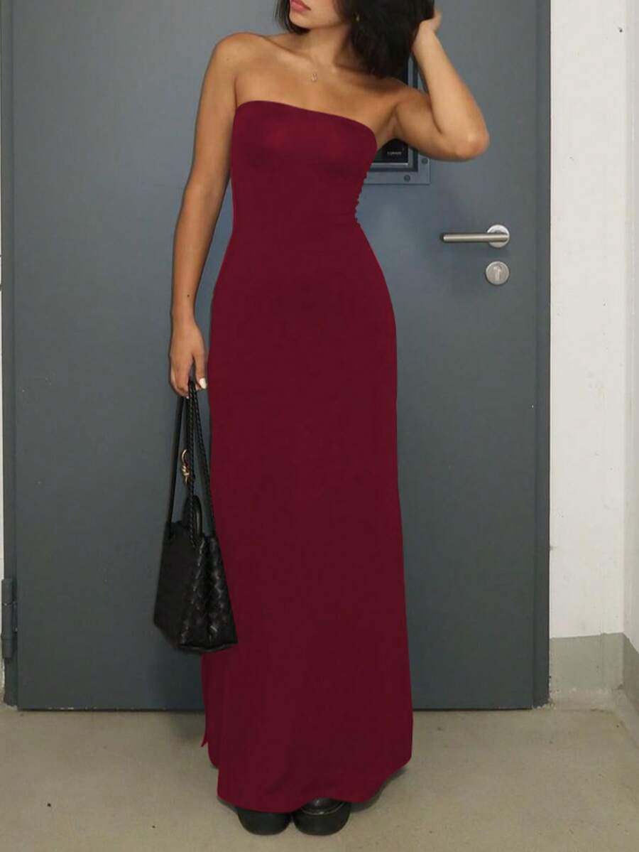 Đầm ôm sát màu đen gợi cảm dành cho nữ, thích hợp cho tiệc tùng, dạo phố, kỳ nghỉ, mặc hàng ngày, mùa xuân/hè. - Màu Đỏ Sâu - Xem 1