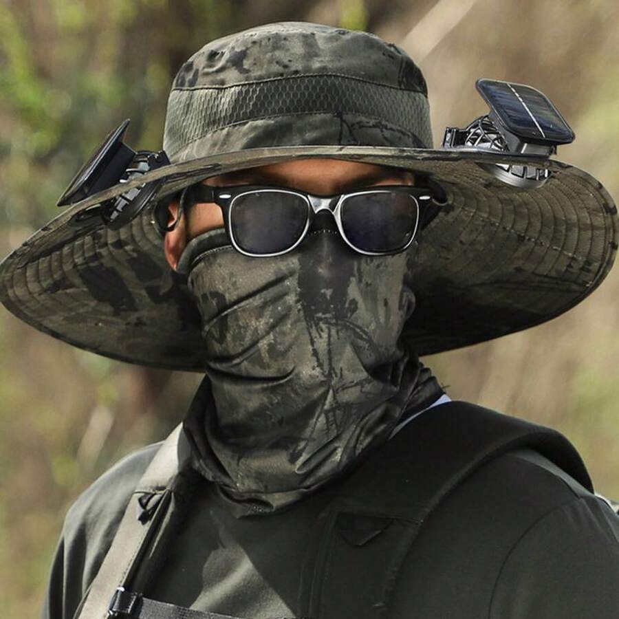 2025 New Solar Fan Outdoor Fishing Hat-Solar Sun Protection Sun Hat With Fan Solar Fan Hat Dual Power Supply Fan Outdoor Fan#3 - màu xanh lá - Xem 1