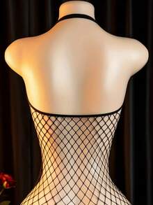 Sexy Fishnet Bodysuit With Open Crotch - Elegant Hollow-Out Design, High Stretch, Hand Washable, Women's Lingerie Stocking For Intimate Nights