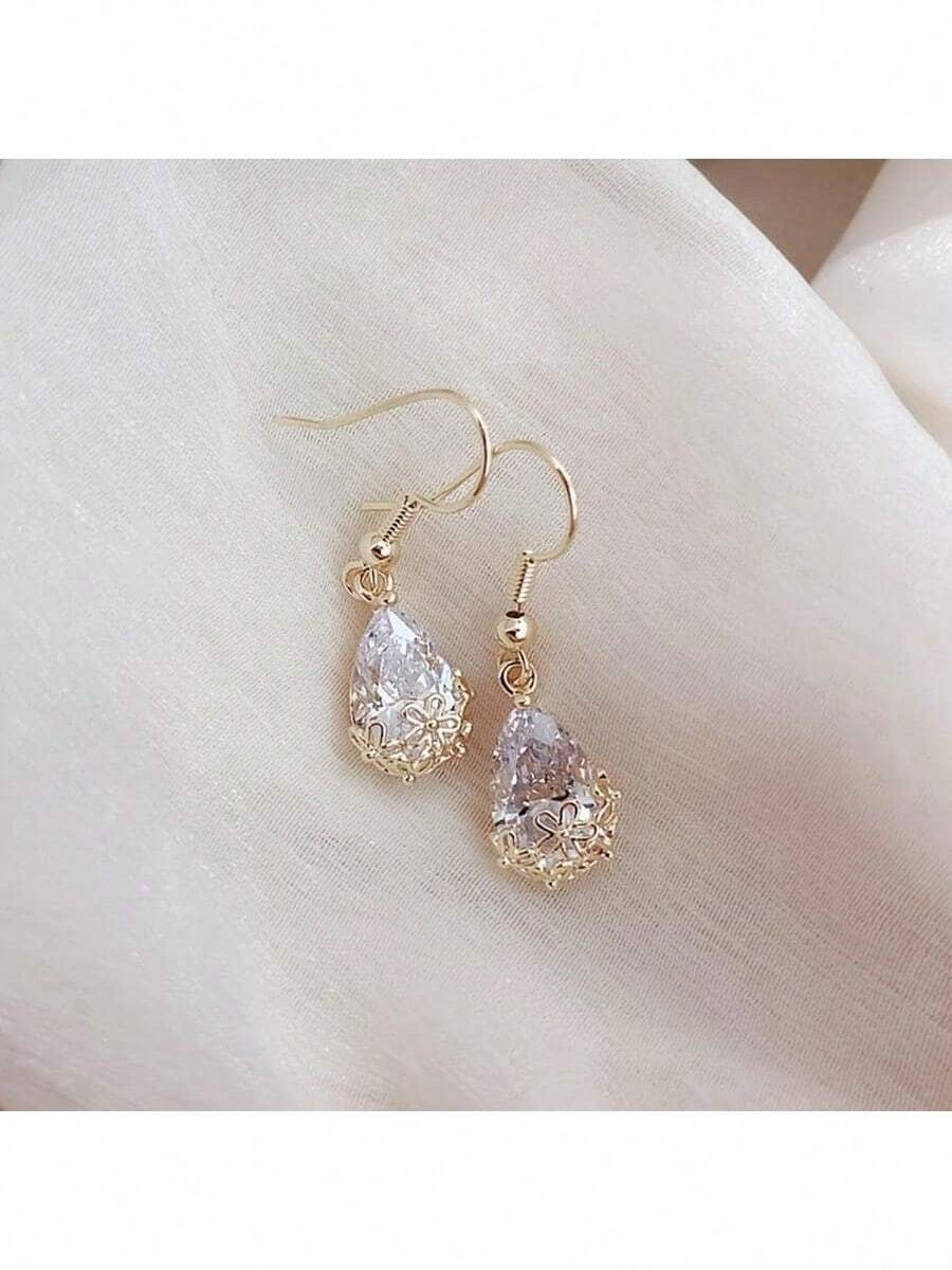 1 Cặp Hoa tai thả hình giọt nước bằng đá quý cổ điển, Quà tặng cho phụ nữ, cho các buổi hẹn hò và tiệc tùng - Vàng - Xem 1