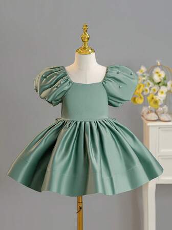 Young Girl Princess Dress, Girls Puffy Sleeve Tulle Party Dress, Suitable For Fashion Show, Birthday, Hostess Performance