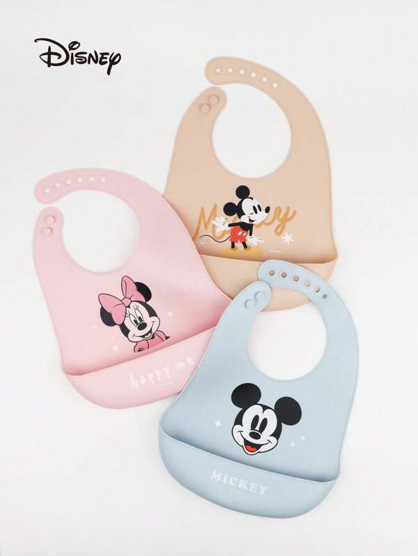 1 pieza Babero de silicona para bebé con diseños de Disney Mickey, Stitch, Reina Frozen, ajustable en 3 tallas, talla grande adecuada para uso diario