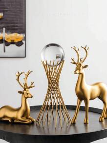 2pcs Christmas Deer/Golden Swan Ornaments, Resin Animal Statue Arts And Crafts, Home Decoration Ornaments, Living Room Desktop, Office Desktop Layout, Winter Christmas And New Year Decoration Best Gift Birthday.