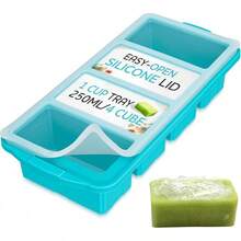 Silicone Freezer Tray With Lid - Soup Freezer Container Molds - Large Ice Cube Tray- Makes 8 Perfect 1 Cup Portions Cubes, 2-Pack Freezer Storage  Soups  Meal Prep - Oven  Dishwasher - - Một miếng, 1 cốc - Xem 12
