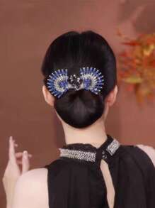 1 pieza Moldeador de moño de cola de pez decorado con strass y perlas para mujer, accesorios elegantes y de moda para dar forma al moño, adecuado para peinados diarios y bonitos