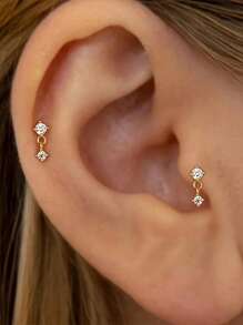 1 par de pendientes de botón con diseño de tornillo cúbico de circonio mínimalista, pendientes de botón de encanto de circonio adecuados para uso diario
