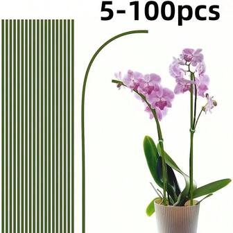 30个装 - 柔性植物支架 - 塑料支撑，仿橡胶袋玫瑰杆金属网花手工DIY花卉材料绿色铁丝假花枝，适用于室内外花卉和花园植物，耐用竹制植物支架提供强力支撑