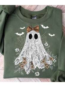 Halloween Cute Lace Ghost Boo DIY Iron-On Heat Transfer Sticker Decal Patch, Suitable For T-Shirts, Sweatshirts, Pillowcases, Fabric, Canvas Bags And Clothing Decoration, Holiday Party Decor, Handmade, 10inch