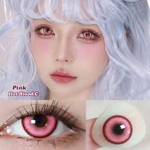 1pair Hotblood Pink Cosplay Color Contact Lenses Halloween Softlens 14.2mm - Pink - View 3