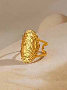 1 件时尚简约朋克几何宽面圆形螺纹钛钢开口戒指男女姐妹情侣珠宝礼物，适合日常运动派对宴会派对节日礼物夏季海滩度假穿着便宜商品