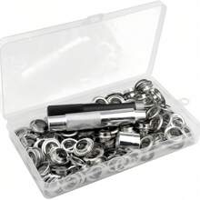 Zestaw narzędzi do przelotek 100 szt. (6/8/10/12 mm) Zestaw miedzianych przelotek z otworem, dziurkacz, narzędzia do ustawiania przelotek do odzieży, skóry, pasków, tkaniny, z stemplem i dziurkaczem do tworzenia biżuterii - trwałe narzędzia żelazne do skóry, pasków, odzieży i zasłon - zawiera torbę do przechowywania, zestaw przelotek | Narzędzia do dziurkowania | Trwałe narzędzia