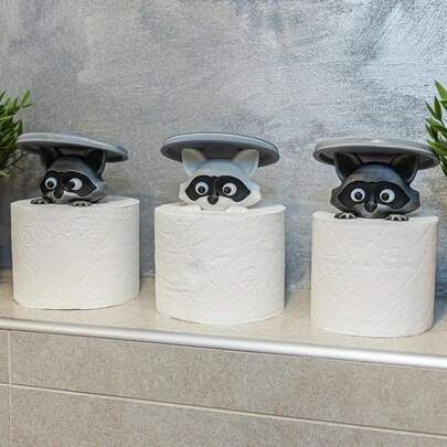 1pc Adorable 3D Printed Raccoon Toilet Paper Holder - Playful Bathroom Decor With Lid, Ideal Gift For Humor Lovers
