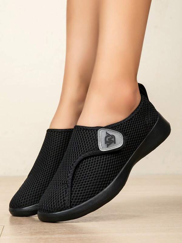 Zapatos deportivos casuales para mujer, tela y malla de parche de unicolor, muy ligeros y suaves para verano y exteriores