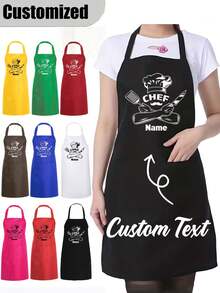 Customized Black Kitchen Cooking Apron, Modern Polyester Oil-Proof Apron, Black Kitchen Apron, Polyester Apron For Garden, Kitchen And Housework Perfe, Home & Living, Haunt Your Home, Souvenirs, Adorable, High-Quality , Server Apron, Modern Elegance, Waterproof - Multicolor - View 1