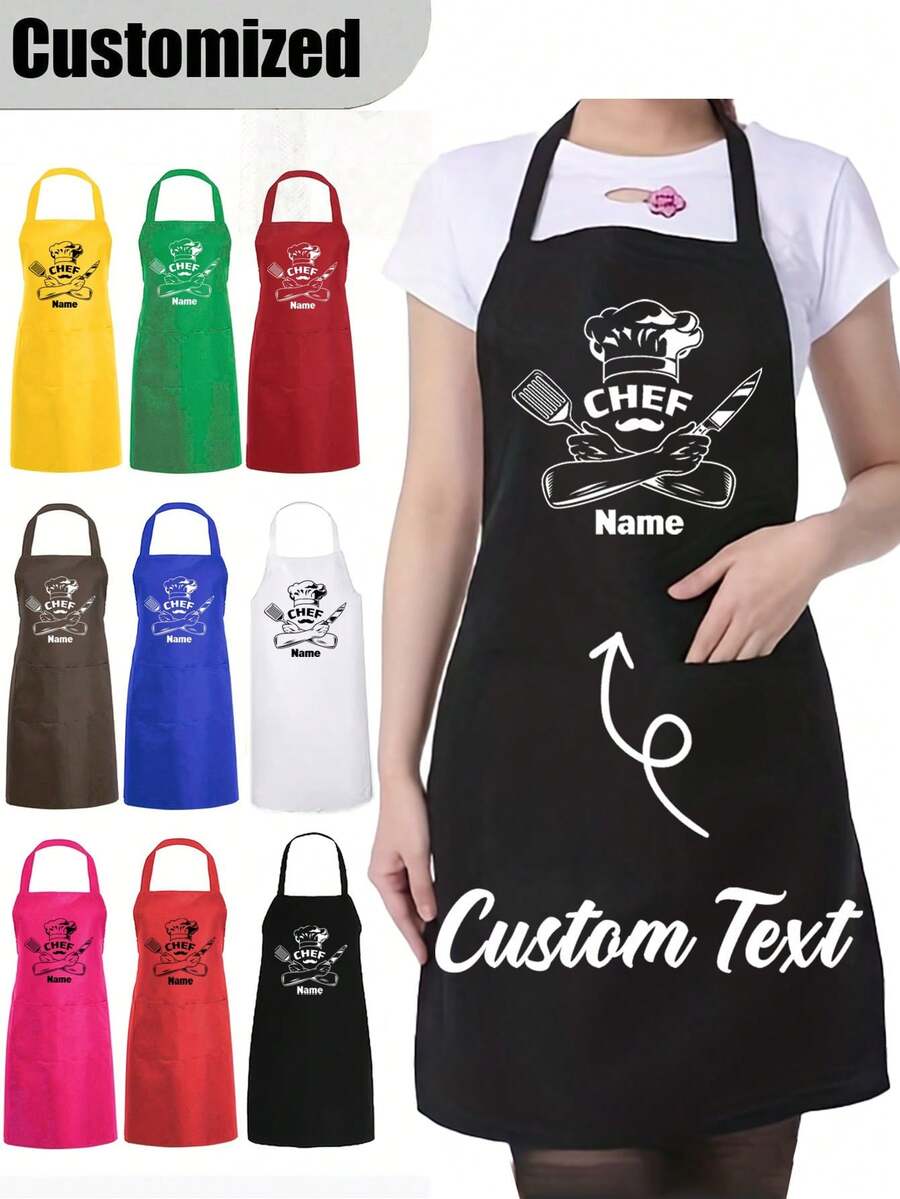 Customized Black Kitchen Cooking Apron, Modern Polyester Oil-Proof Apron, Black Kitchen Apron, Polyester Apron For Garden, Kitchen And Housework Perfe, Home & Living, Haunt Your Home, Souvenirs, Adorable, High-Quality , Server Apron, Modern Elegance, Waterproof - Multicolor - View 1