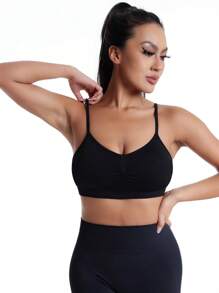 4pcsWomen's Multi-Color Base Layer Top, Sports Bra With Cups And Thin Shoulder Straps, Detachable Padded Push-Up Bra, Fitness And Running Vest, Sexy Yoga Top