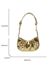 Solid Color, Metallic Shimmery, Ruffle Cloud, Fashionable Vacation Holiday Collegiate Shoulder Crossbody Bag For Women - Gold - View 4