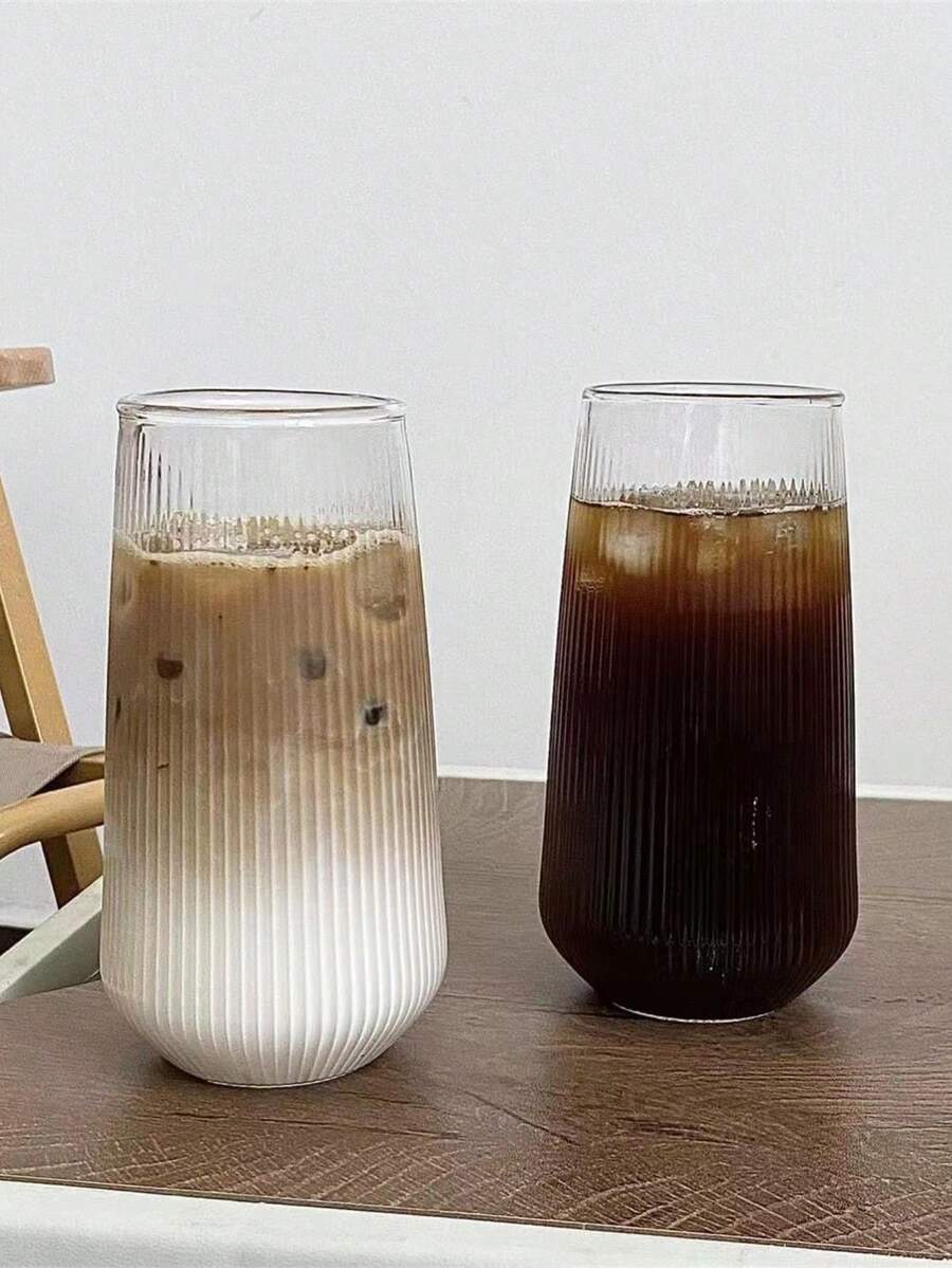 1个条纹透明咖啡杯,复古条纹玻璃杯,无吸管条纹玻璃杯,饮料杯,复古玻璃器皿,不易碎无柄玻璃杯,适用于饮用水、牛奶、燕麦片、茶、果汁、早餐、咖啡、饮料等。 - 彩色 - 查看 1