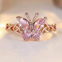 Pink Artificial Crystal Butterfly Ring, Stylish And Exquisite Personalized Design Ring, Popular Fashion Accessories, Women's Accessories, Wedding Accessories - 粉紅色蝴蝶結戒指 - 查看 3