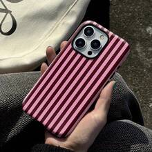 Fashionable Striped, Black And Pink, Dual-Layer Protective Phone Case For Iphone 16 Pro Max, 15 Pro, 13, 11, 12, XS, 8 Plus, 7 Glossy 2-In-1 - White - View 6